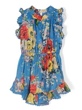 Zimmermann Blue Floral Tiered Dress with Multicolor Print